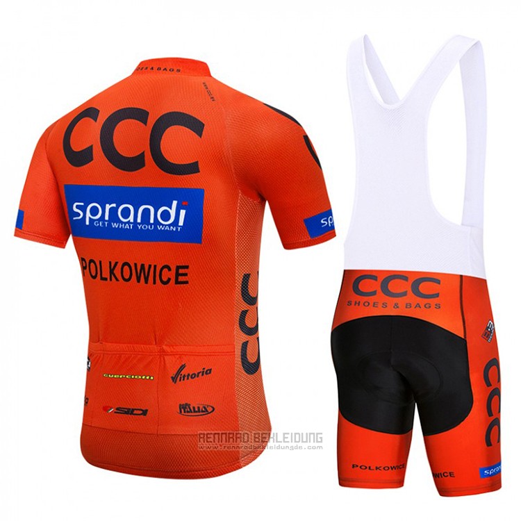 2018 Fahrradbekleidung CCC Orange Trikot Kurzarm und Tragerhose